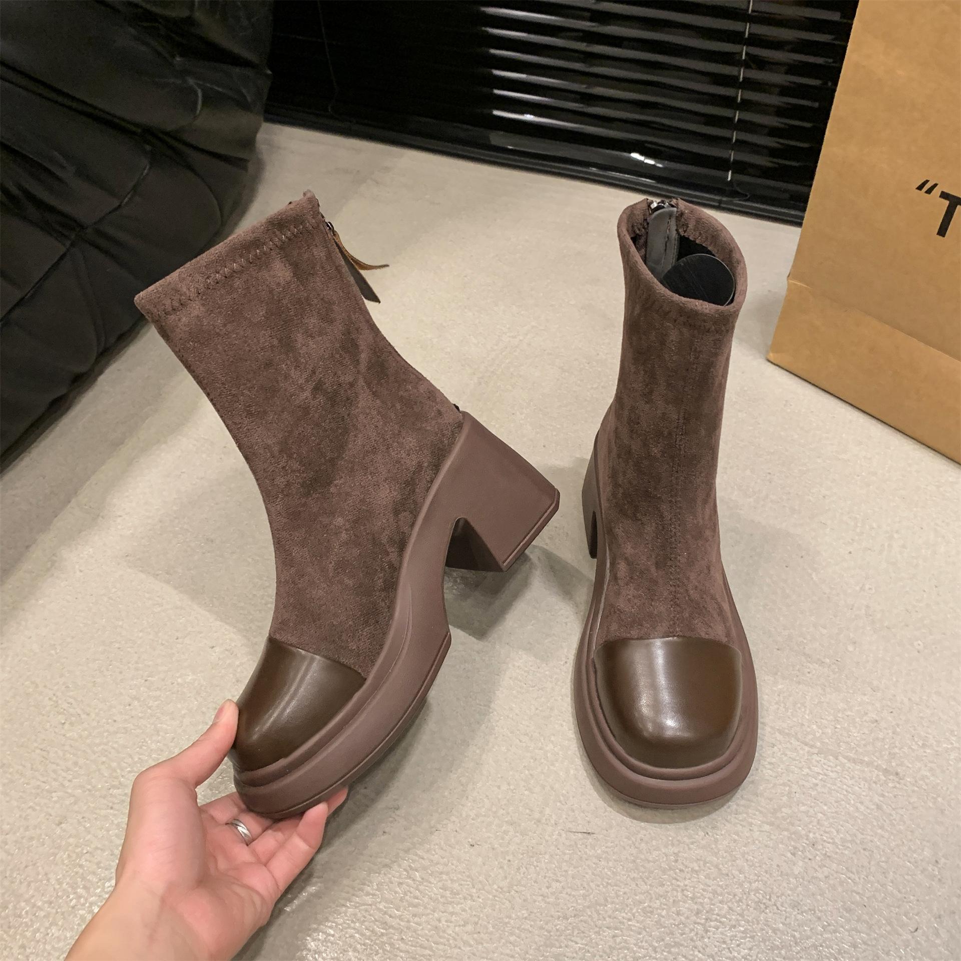 

Retro thick-soled Martin boots women s 2025 autumn new versatile small height-increasing short boots thick heel thin elastic boots 40 хакі