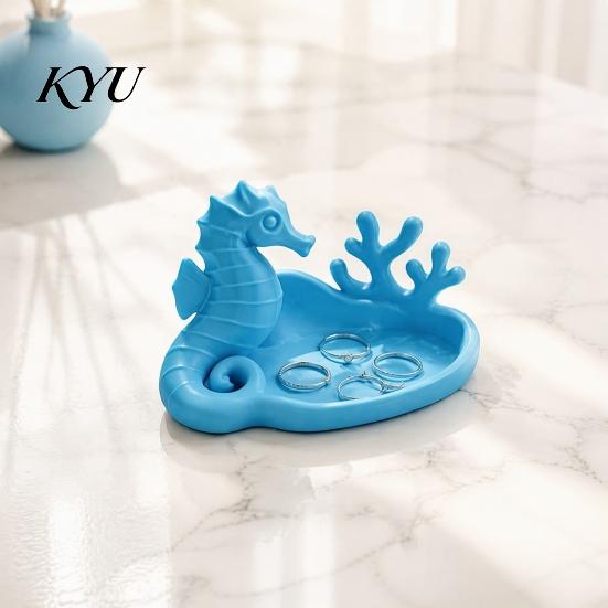 Small Accessory Holder Seahorse Coral Jewelry Tray, 3D Printed Ocean Themed Ring Earring Decorative Storage Tray Holder, Trinket Dish for Vanity Table