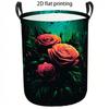 1pc Laundry Basket, Vintage Rose Oil Painting Style Print Dirty Clothes Hamper, Collapsible Home Organizer with Reinforced Handles, Elegant Floral Sto