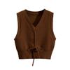 Spring and Autumn Short V-neck Tank Top with Drawstring Solid Color Pullover Sweater Vest