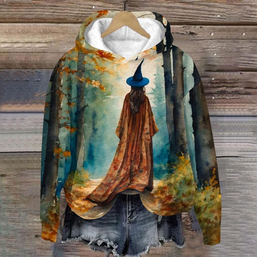 Women's Casual Long Sleeve Halloween Print Hoodie Pullover Sweatshirt