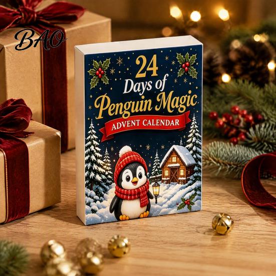 Acrylic Christmas Box Guinea Pig Advent Calendar, 24Pcs 2D Ornament Set with Penguin Toys Outfits, Tree Hanging Decor, Gift for Pet Lovers Kids