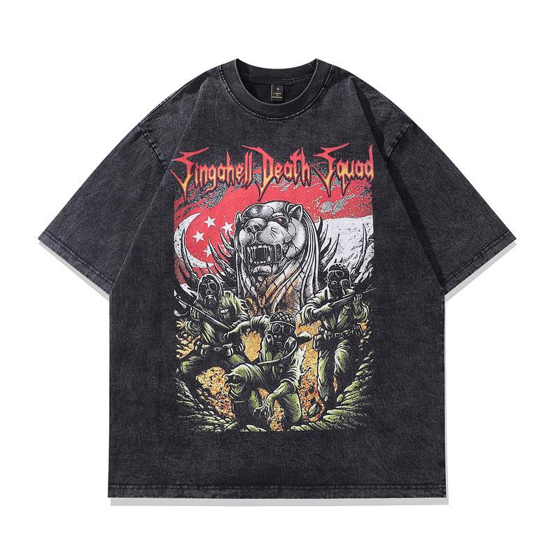 Europäische Und Amerikanische High Street Trendmarke Kurzärmeliges T-Shirt Personalisierter Trend Direktdruck Locker Gewaschenes Unterhemd Herren