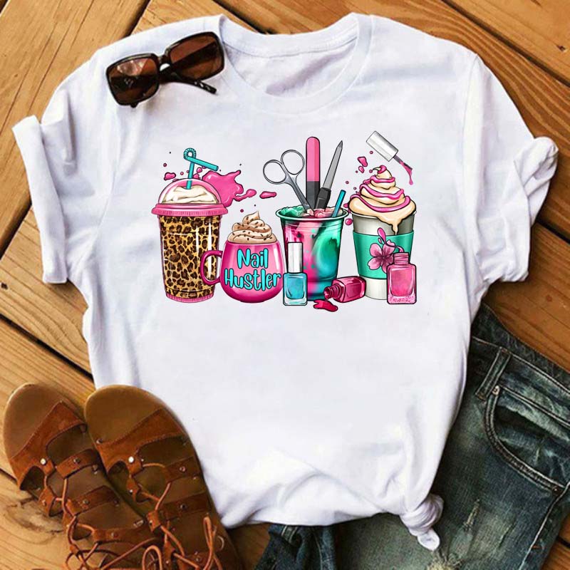 Maycaur Fashion Watermelon Coffee Printed Women T-shirts 90s Trend Cute Short Sleeve Women Female Graphic Tee Streetwear Clothes
