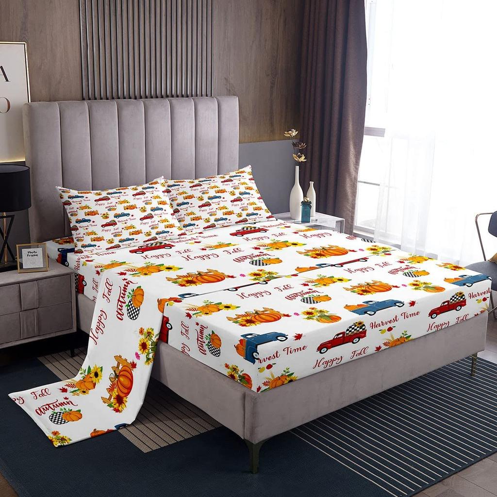 Autumn Harvest Pumpkin Pattern Sheet Four-piece Bedding Set Bedding Set Bedroom Dormitory Bedding Decoration