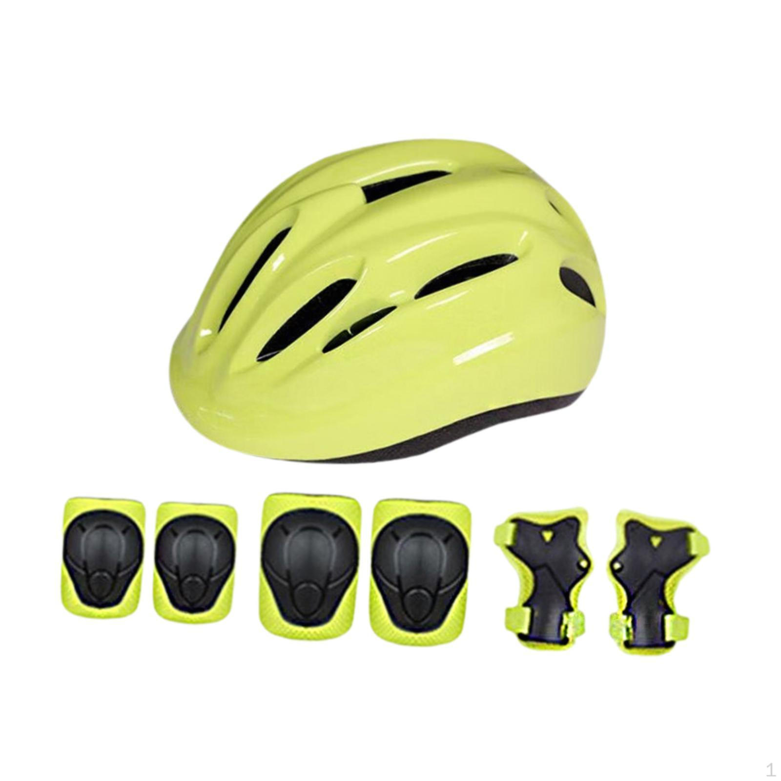 

Kids Bike Helmet Set with Knee Pads Elbow Wrist Guards for Roller Skate зелёный