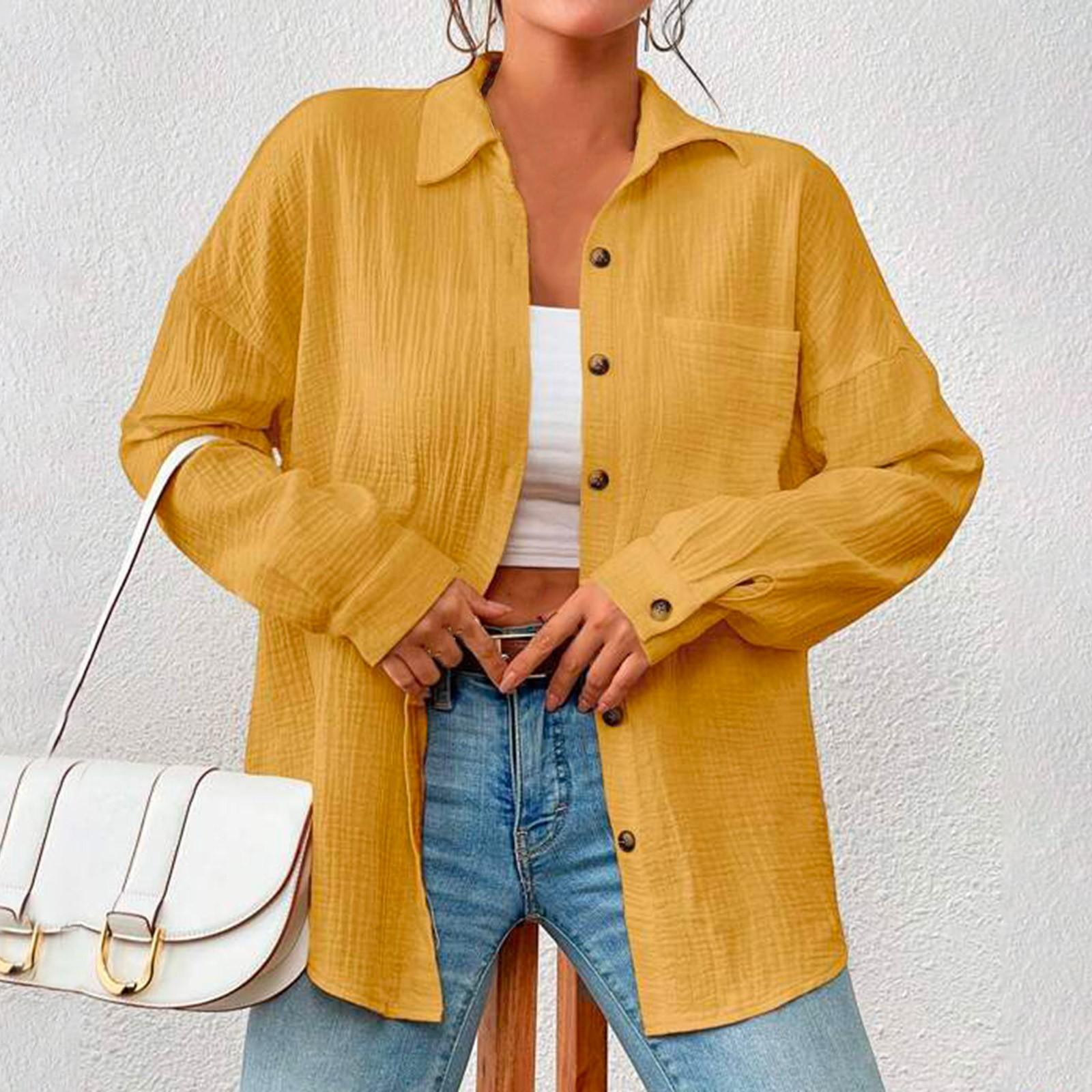 

Осенняя женская рубашка с приспущенными плечами и длинными рукавами XL жёлтый