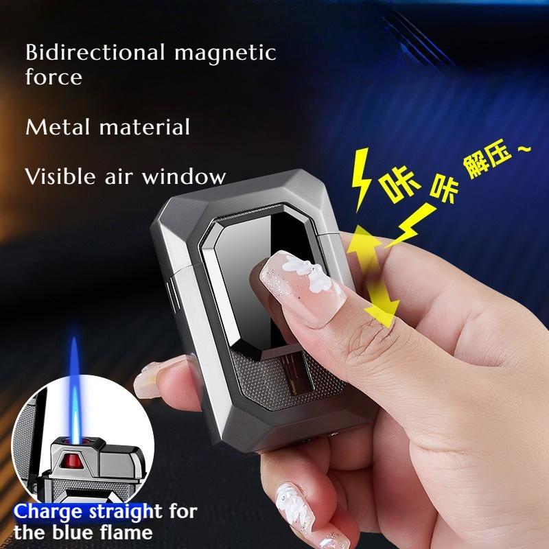 High-appearance-level Magnetic Inflatable Windproof Lighter Metal Body Blue Flame Cigarette Accessories Men's Gift
