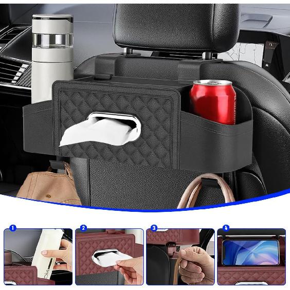 Mandark Car Headrest Backseat Storage Bag,Multifunctional car seat back storage box,With drink cup holder and hook,Car Travel