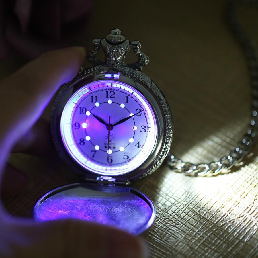 Motorcycle Luminous LED Flash Motorbike Moto Quartz Pocket Watch Carved Chain Clock Gift for Men Women