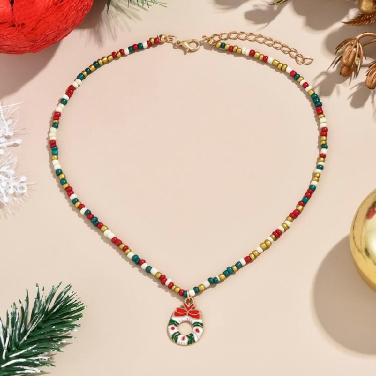 Women's Bohemian Choker Necklace Handmade Christmas Tree and Snowflake Pendant Necklace Colorful Beads Designs