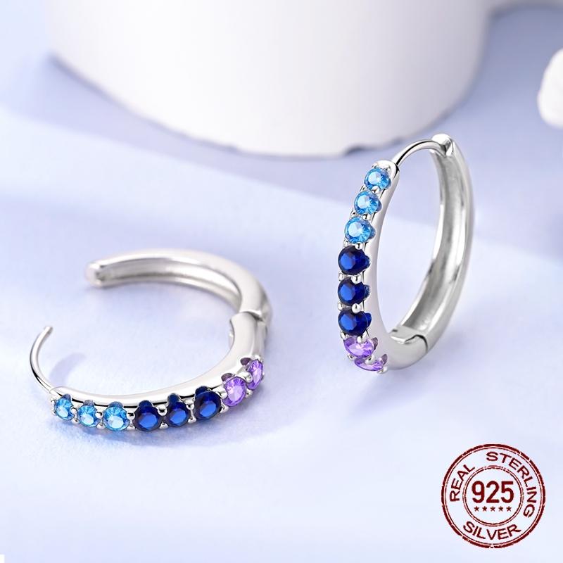 925 Sterling Silver Rainbow CZ Paved Wavy Hoop Earrings Colorful Crystal Huggie Hoops Earrings for Women Jewelry Gifts
