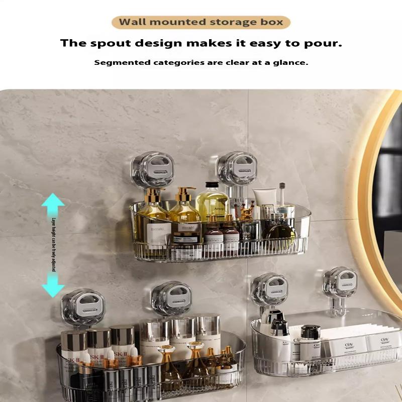 Raft de depozitare cu ventuză Fără găurire Transparent Auriu Baie Scurgere Raft Organizator Montat pe perete