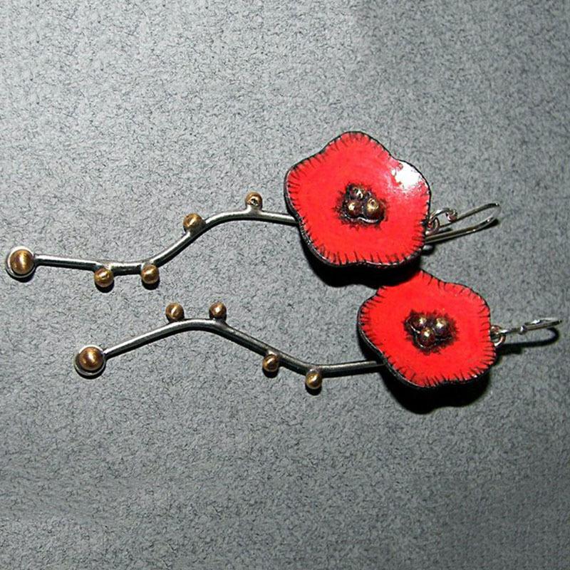 Vintage copper Color Round Red Flower Carving Dangle Earrings for Women Jewelry