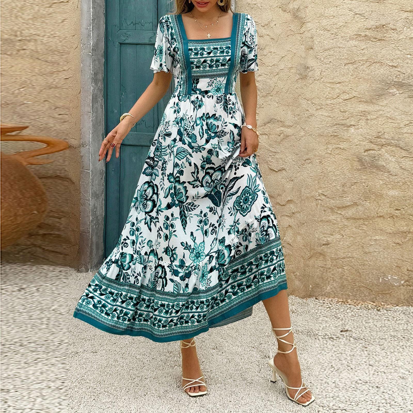 

Женские повседневные летние платья без рукавов, весеннее лоскутное бохо-цветочное коктейльное вечернее платье XL зелёный