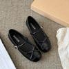 French Round Head Bow Flat Sole Shoes Women's 2025 Summer New Versatile Small Leather Shoes Shallow Mouth Mary Jane Skirt