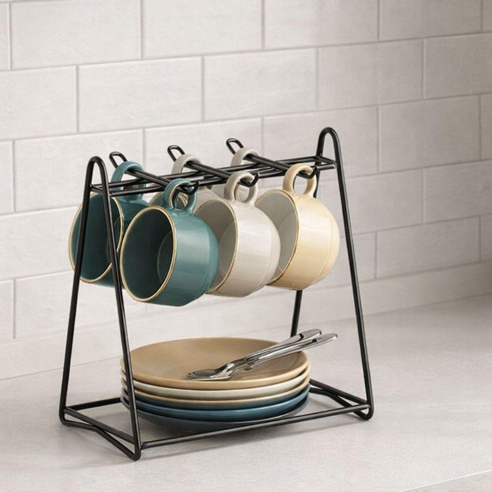 Iron Vertical Coffee Cup Rack 6 Cups Cup Plate Rack Durable Coffee Cup Hanger  Kitchen