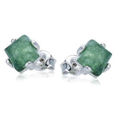 [R0803] - Silver Earrings 'Meghan' Aventurine Silver (rhodium-plated) - 6x6 Mm