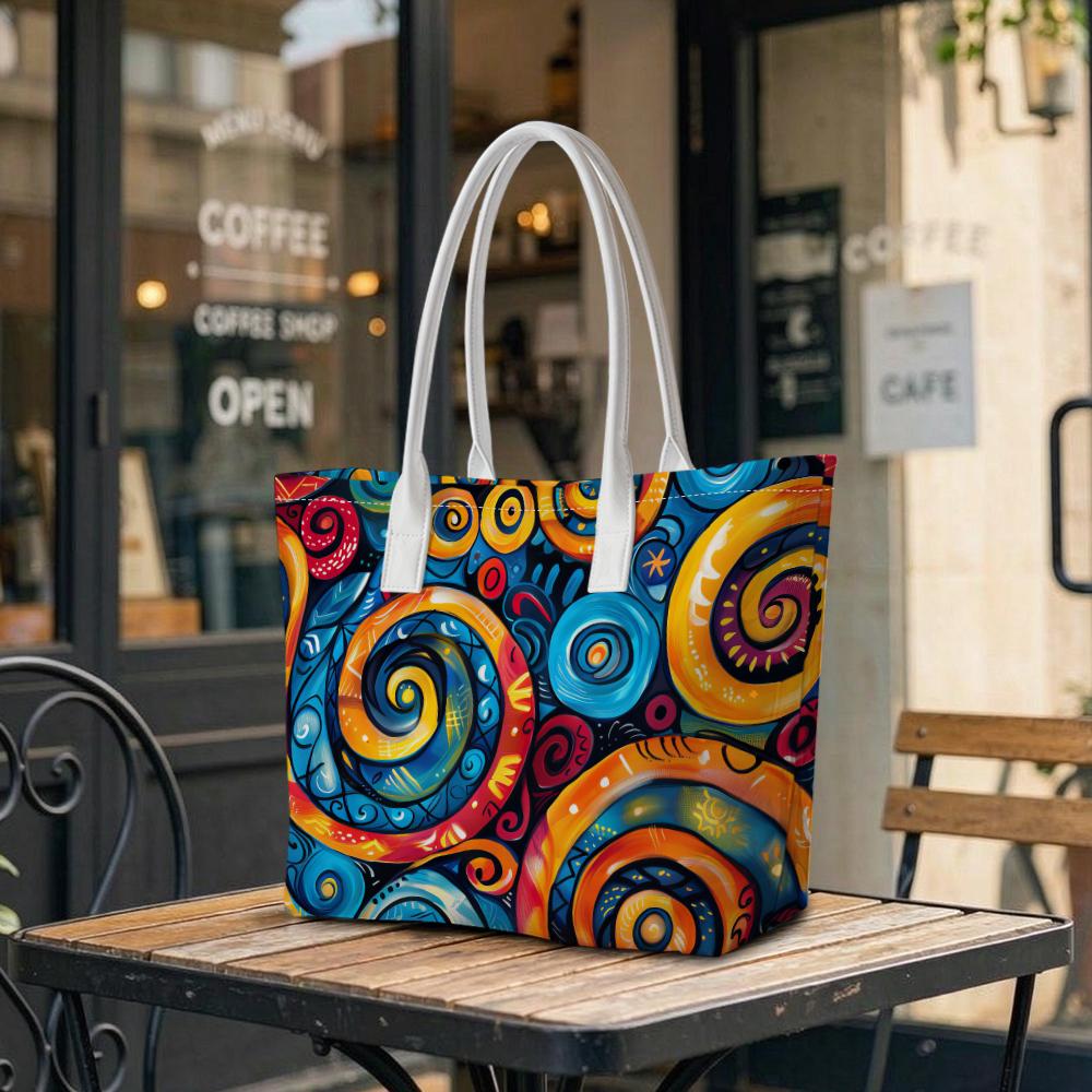 Colorful Spiral Printed Tote Bag Portable Casual Trendy Shoulder Bag for Daily Shopping Commute