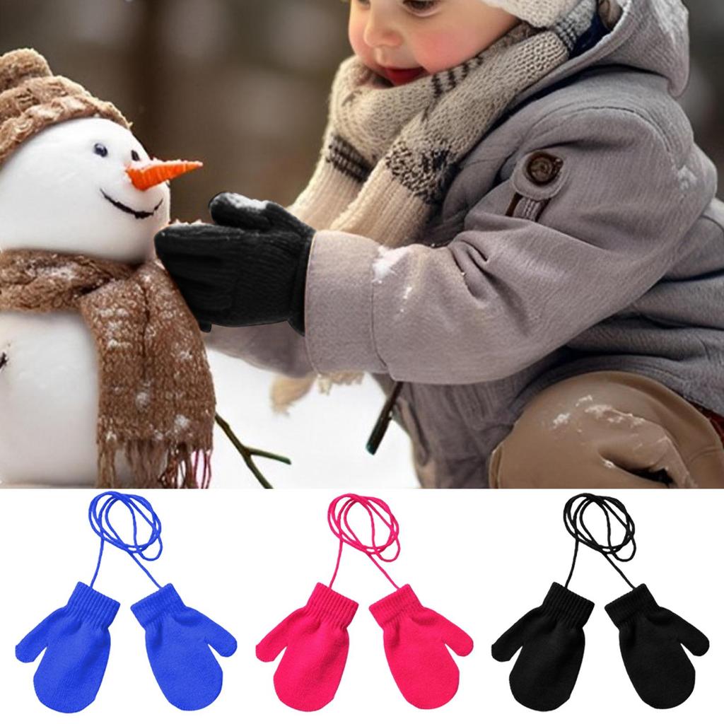 Children's Knitted Gloves Snow Gloves With String Comfortable Warm Mittens Cute Kids Winter Accessories For Skiing Skating