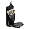 For iPhone 15 Card Slot Phone Case PU Leather Coated TPU Zipper Pocket Kickstand Cover with Shoulder Strap