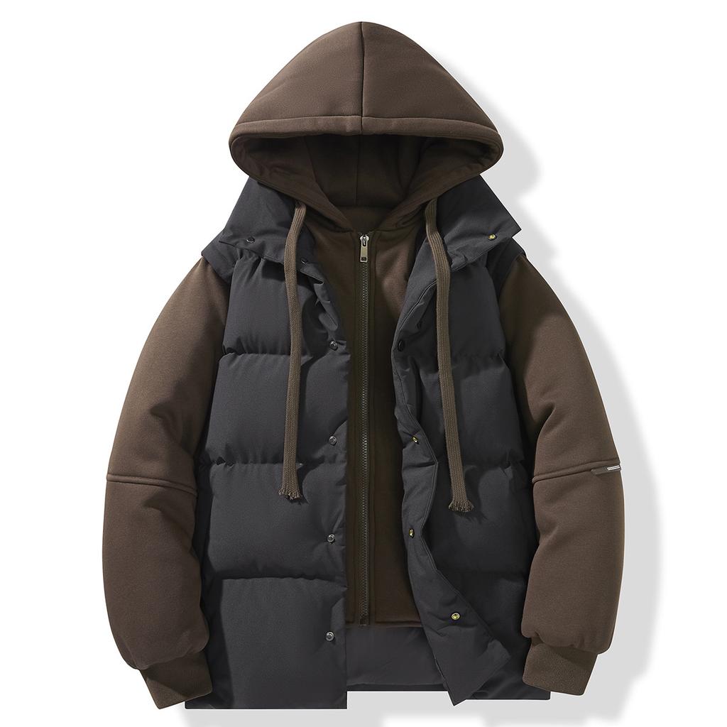 New Winter Fake Two-piece Men's Cotton Coat Hooded Thickened Warm American Retro Casual Cotton Jacket Winter Jacket