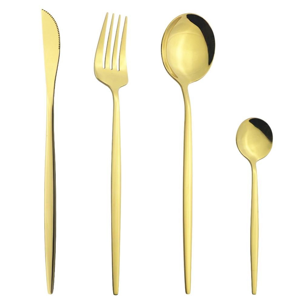 4Pcs/Set Colorful Dinnerware Set Stainless Steel Cutlery Dinner Set Knife Fork Coffee Spoon Silverware Set Kitchen Tableware Set