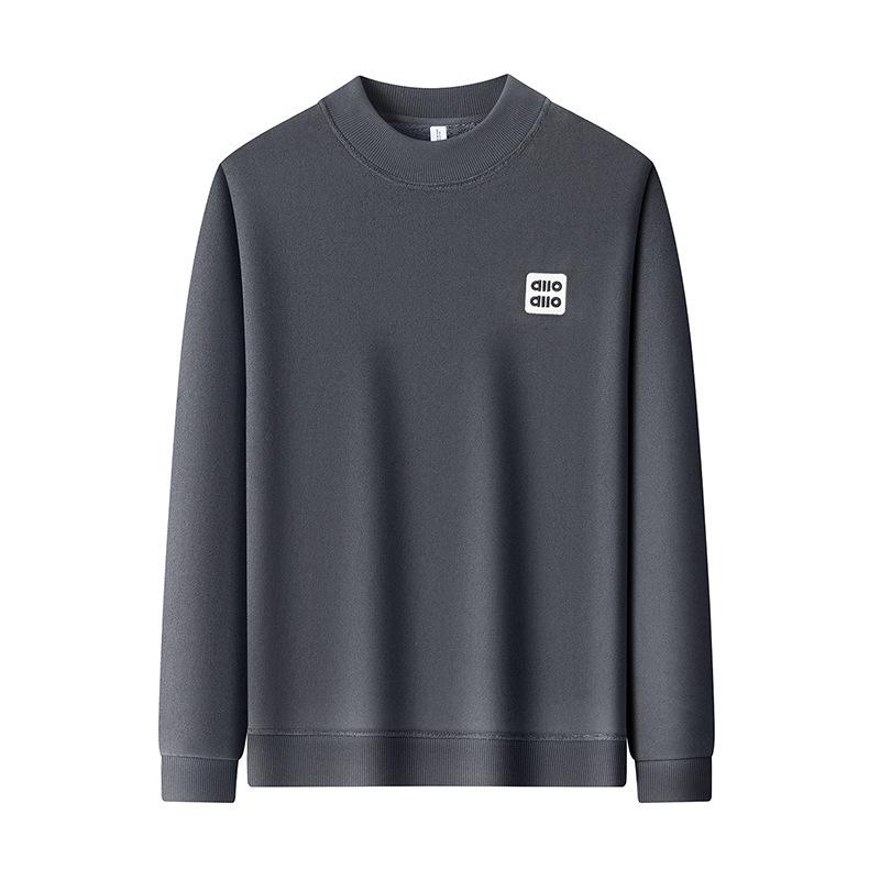 Men's Heavyweight Alpaca Wool Hoodie with Velvet Lining, Fleece-Lined, Versatile Round Neck Base Layer Shirt