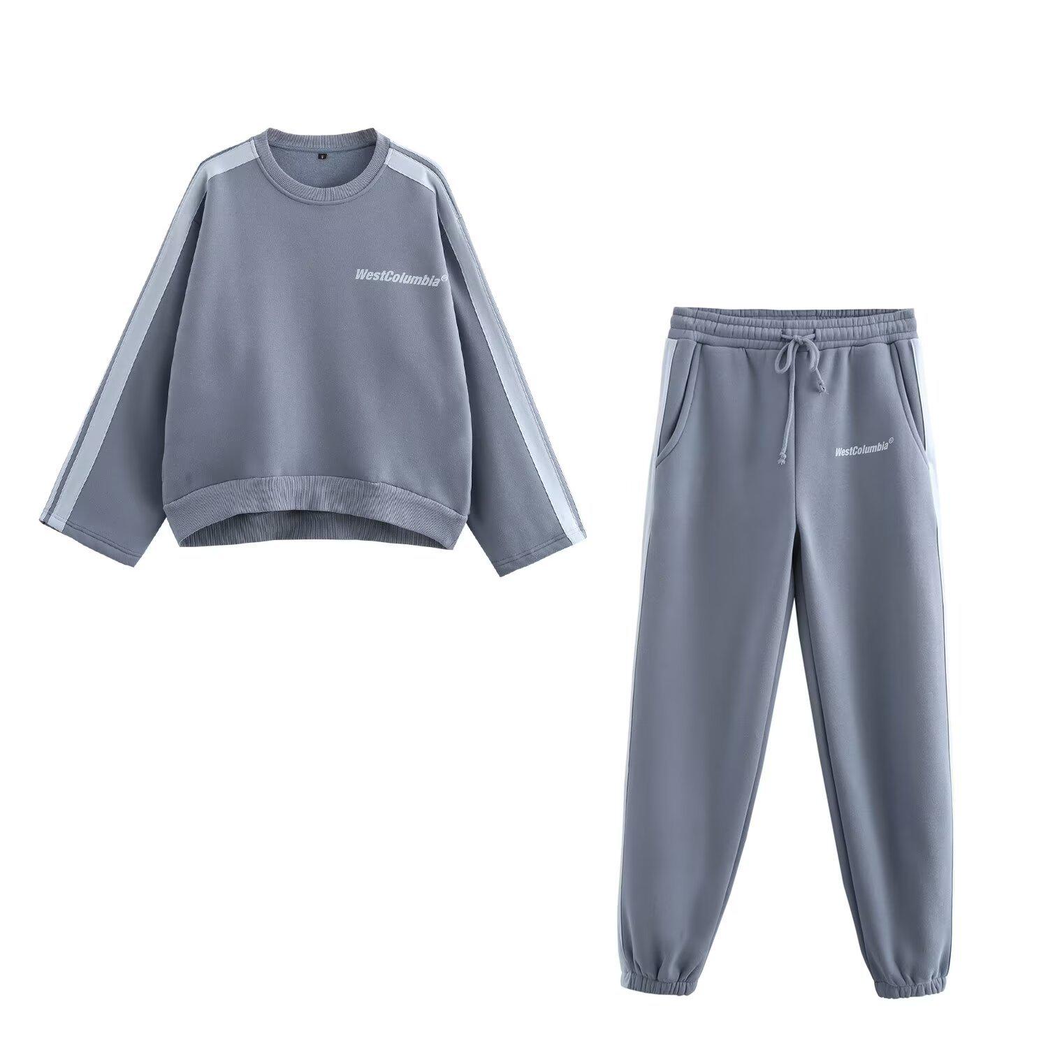 

2025 Retro Loose Long Sleeve Sweatshirt with Ribbon & Print + Joggers Large