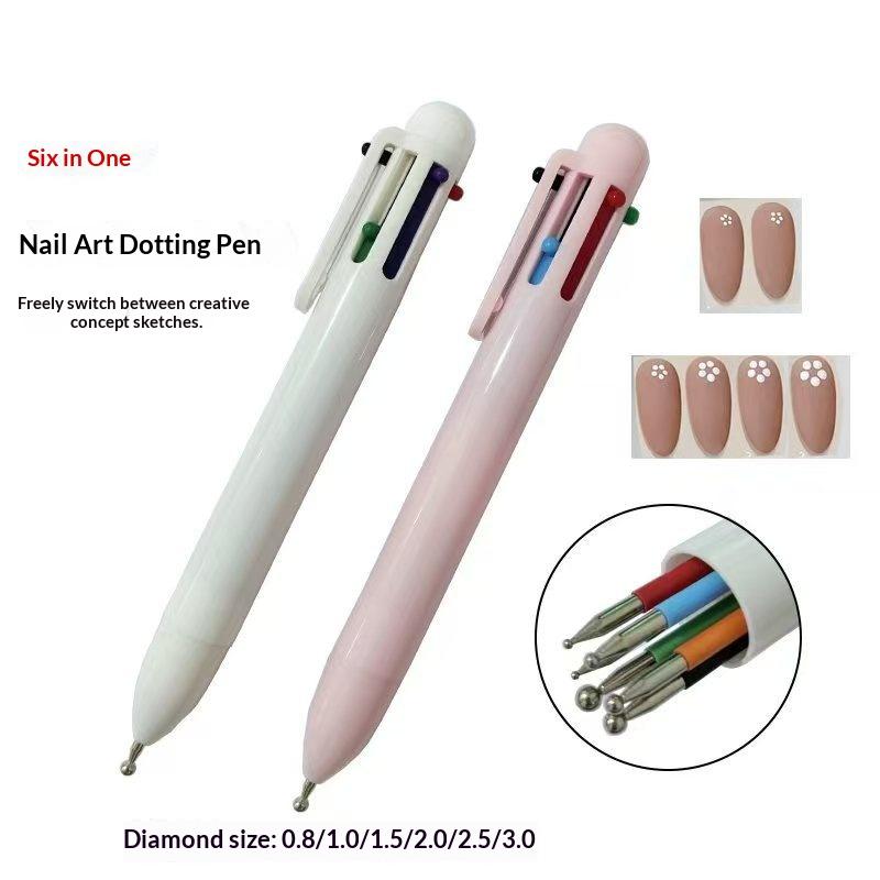 6 v 1 Nail Art Dotting Pen Malovací Kreslící Rytí Drahokam Tužka Na Zvedání Per Nástroj Pro Dotting Nehtů DIY