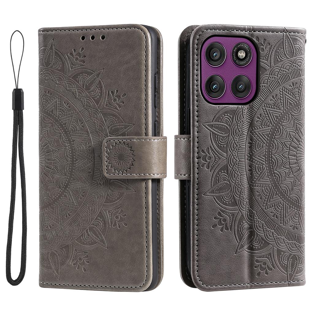 For Motorola Edge 60 Pro 5G Stand Case Imprinted Totem PU Leather Wallet Phone Cover with Wrist Strap