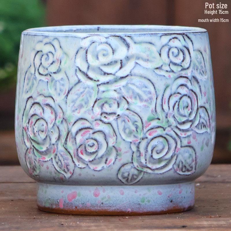 Vaso per Succulente in Ceramica Grezza Fatto a Mano - Fioriera Orchidea Intagliata con Ampia Bocca