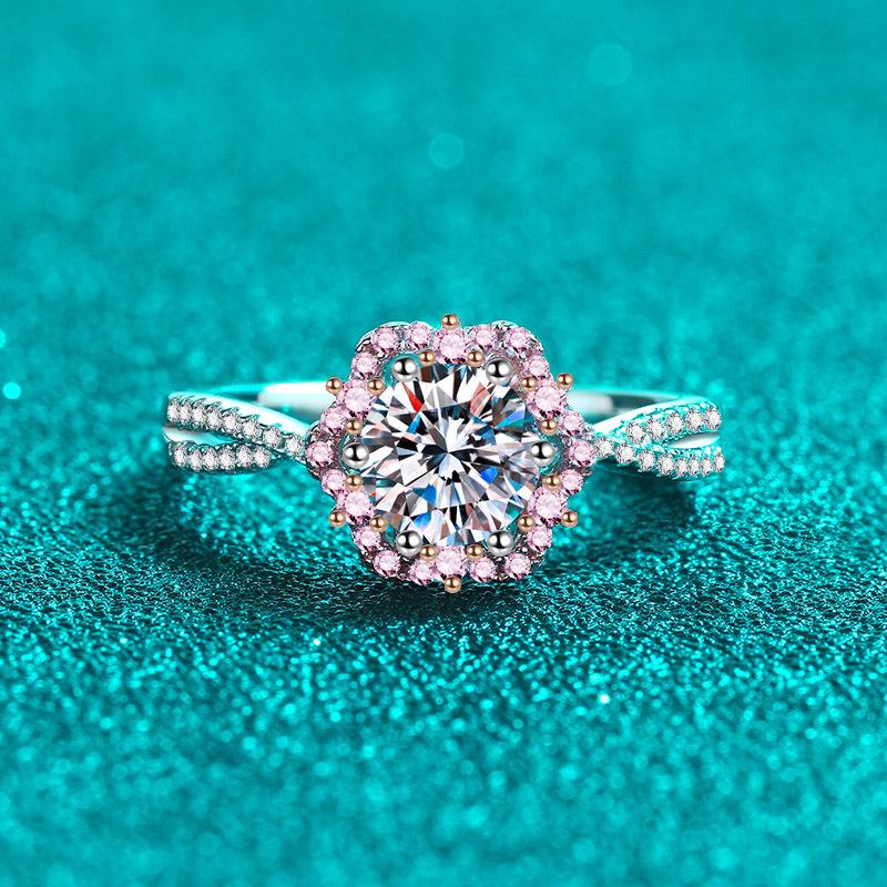 

925 Sterling Silver Moissanite Plum Blossom Ring for Women, Rose Gold Plated Size 10