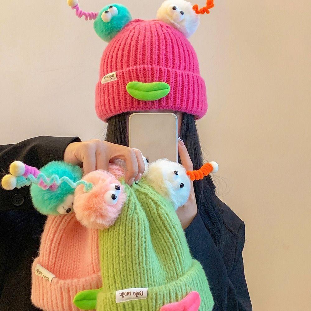Cartoon Strickmütze im koreanischen Stil Weiche Winter Warm Mütze Foto-Requisiten Wurstmaul Beanie Outdoor