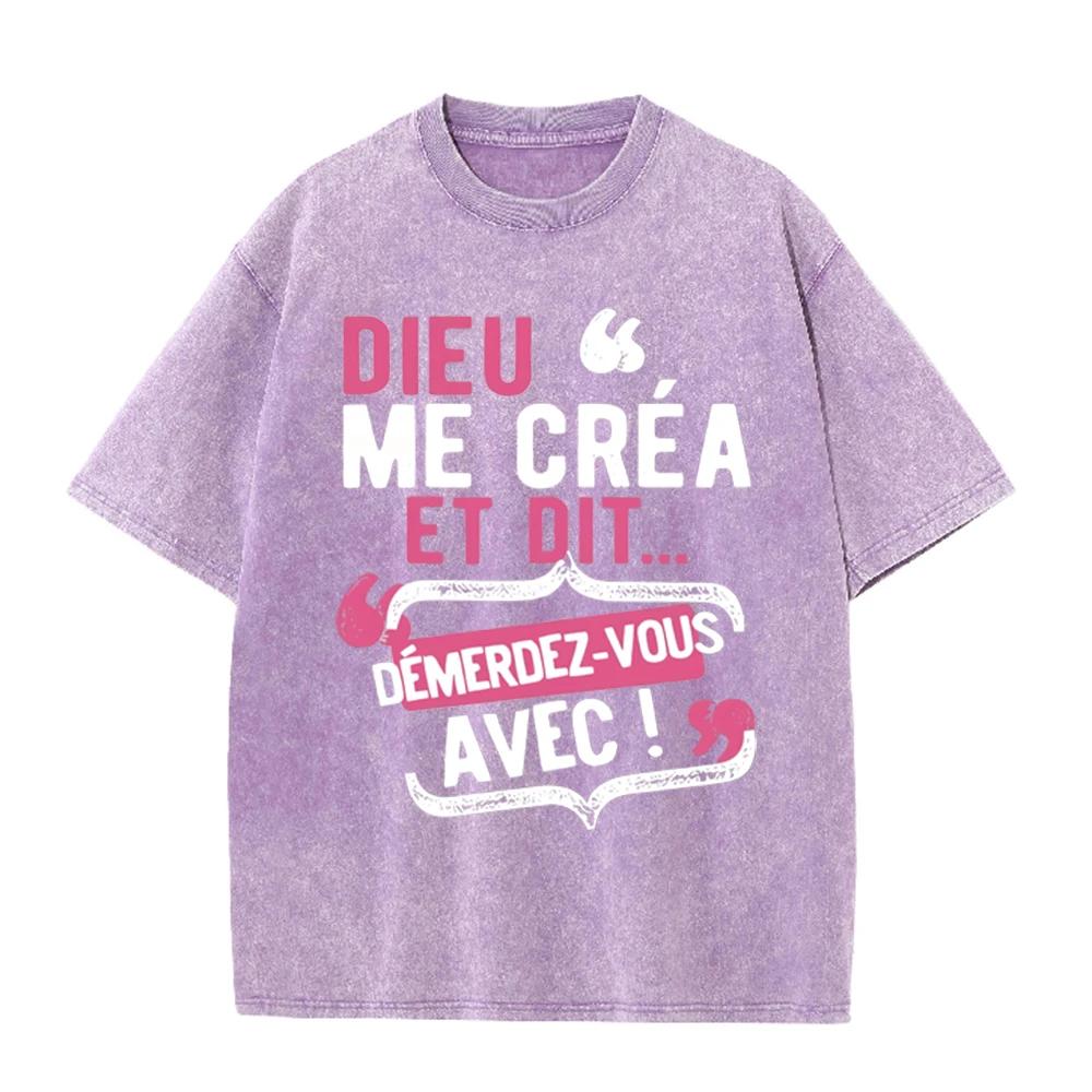 2026 Vintage Acid Wash French Letter Print T Shirt Unisex Oversized Crew Neck Drop Shoulder Short Sleeve Tee Retro Streetwear Su