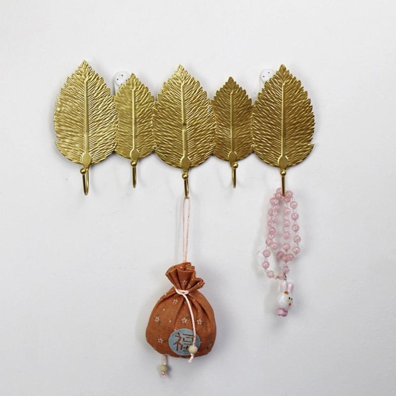 Elegant Gold Leaf Iron Wall Hook For Entryway Bedroom Storage Key Coat Hanger Practical Home Organization Tool