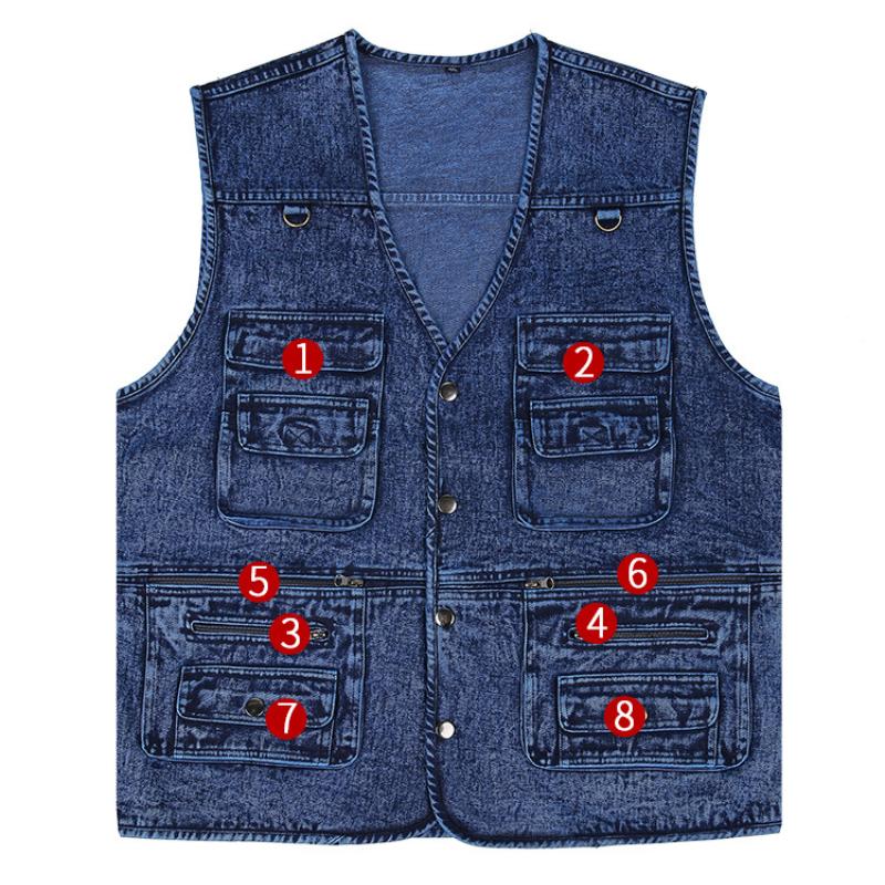 Mens Denim Jacket XL-7XL Plus Size Casual Outdoor Vest Multi-pocket Sleeveless Vest Waistcoat Spring Autumn Male Clothes