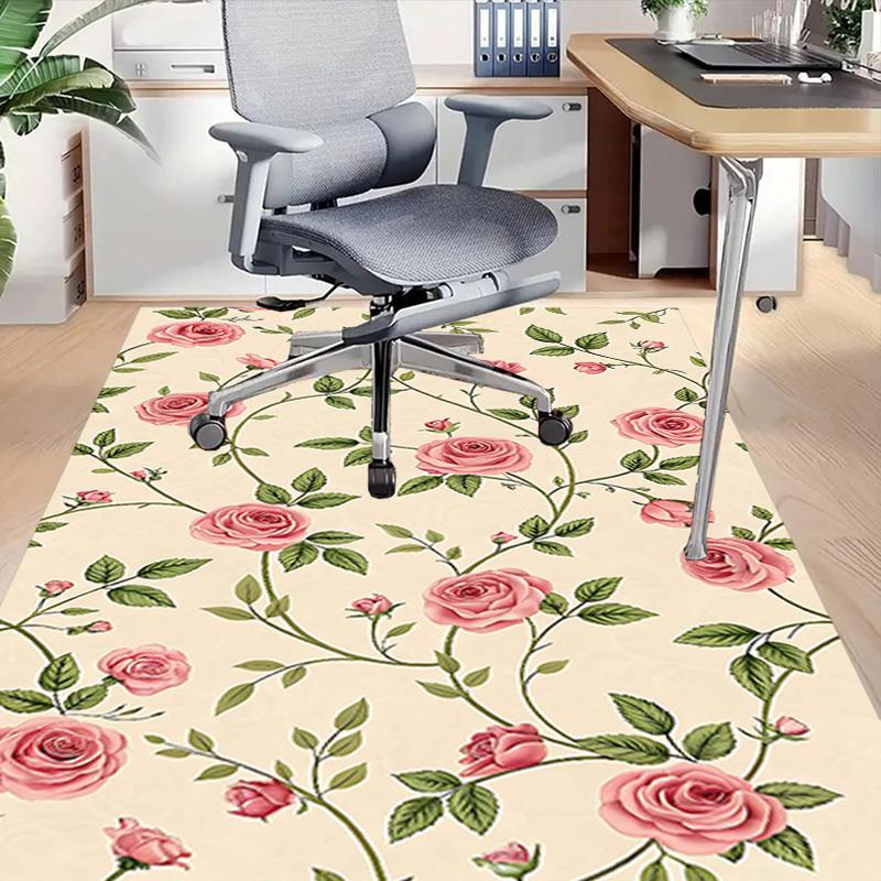 1 Stück Rose Floral rutschfester Boden Teppich Kompatibel für Büro & Wohnzimmer & Schlafzimmer & Esszimmer - Flach- Weich & Muster, Lebendige Farben-W298