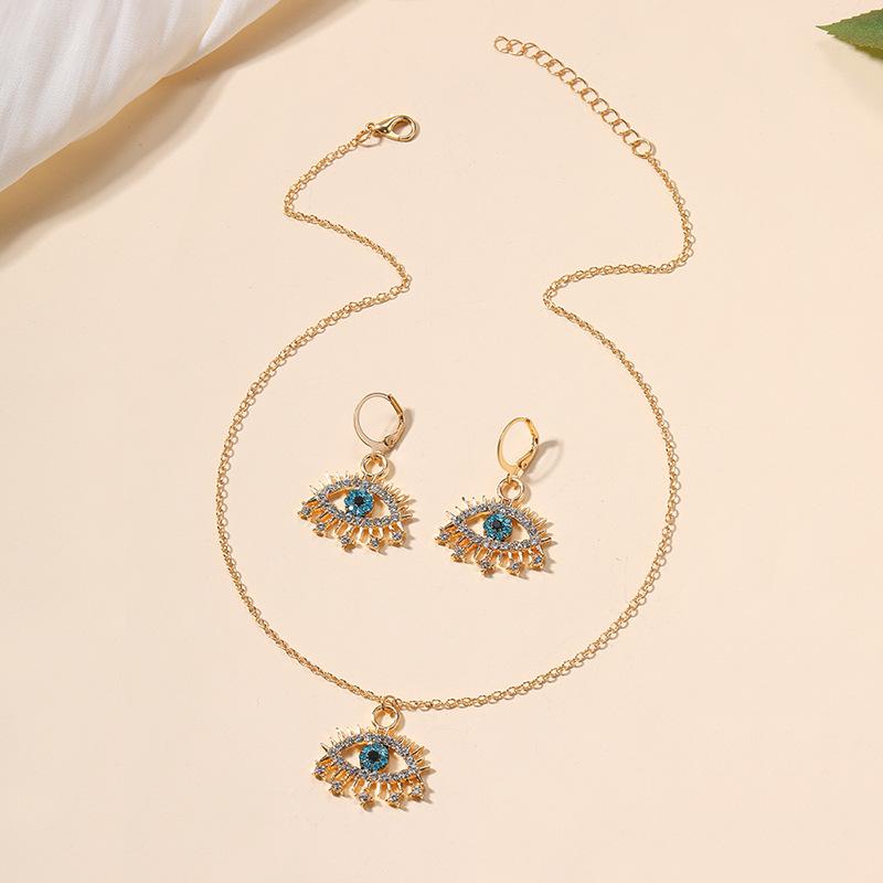 

Комплект ожерелья и серег «Глаз дьявола» Новая бижутерия из сплава Преувеличенные премиальные серьги-подвески Женщины