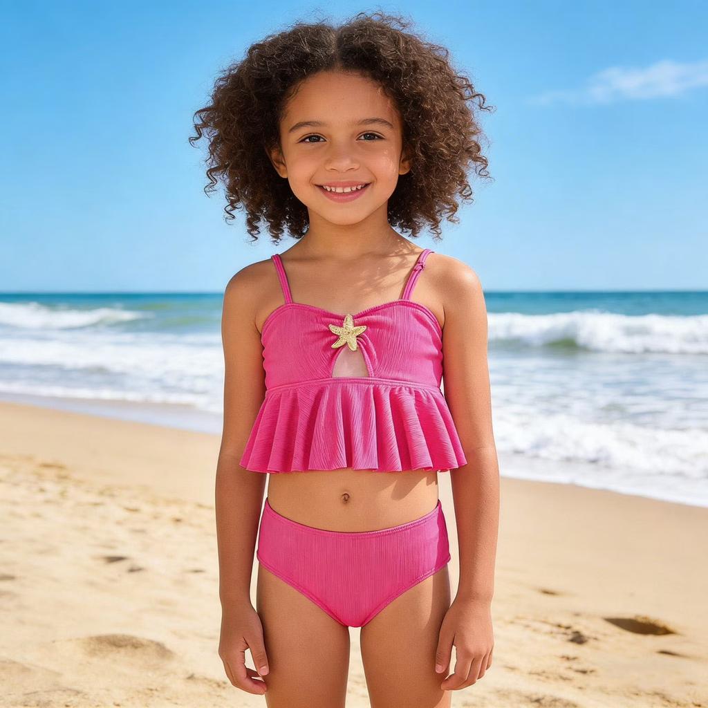 Dziewczęcy dwuczęściowy zestaw kąpielowy Top Tankini z akcentem rozgwiazdy i dołem Kostium kąpielowy dla dzieci Odzież plażowa Letni strój kąpielowy