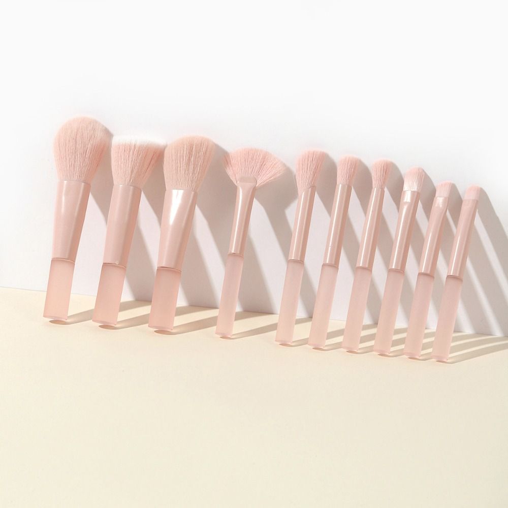10Pcs/Set Translucent Jelly Pink Cosmetic Brush Candy Color Mini Size Makeup Brush Set   Travel