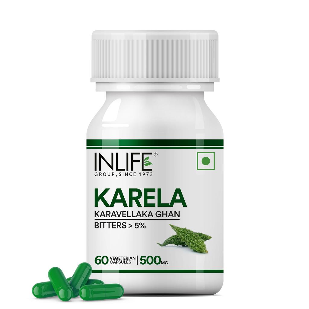 INLIFE Karela-Extrakt 500 mg, Bittermelonen-Unterstützung für den Blutzucker, 60 pflanzliche Kapseln (Packung mit 1)