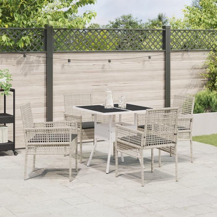 VidaXL Ensemble repas jardin 5 pièces gris clair poly rotin 3334934