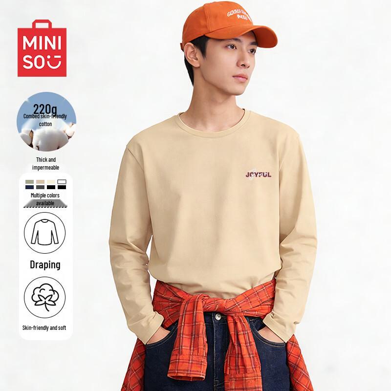 MINISO Men s American Style Heavyweight Long Sleeve Cotton T-Shirt 4XL
