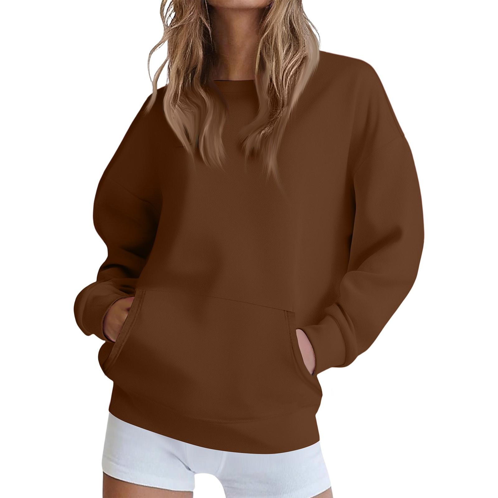 

Женский модный и удобный свитшот с длинными рукавами, однотонный, с круглым вырезом S коричневый