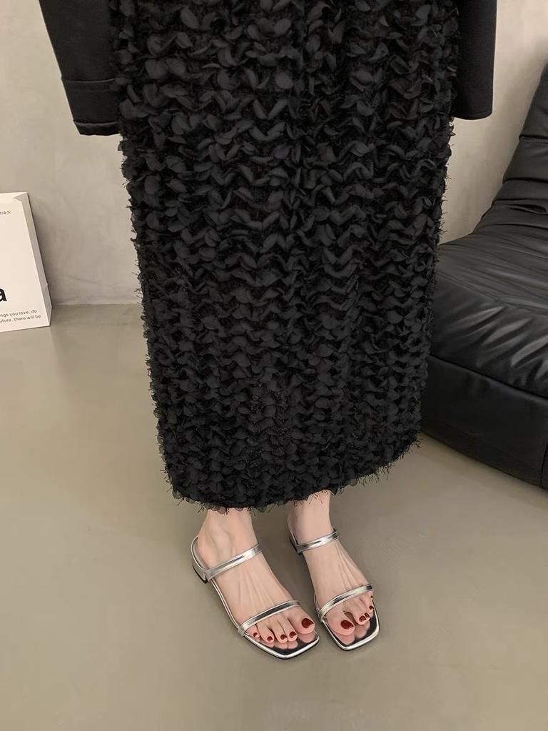 French One-word Belt Versatile Fashion Thick Heel 2025 New Cool Slippers Women's New Chinese Sandals Summer Skirt