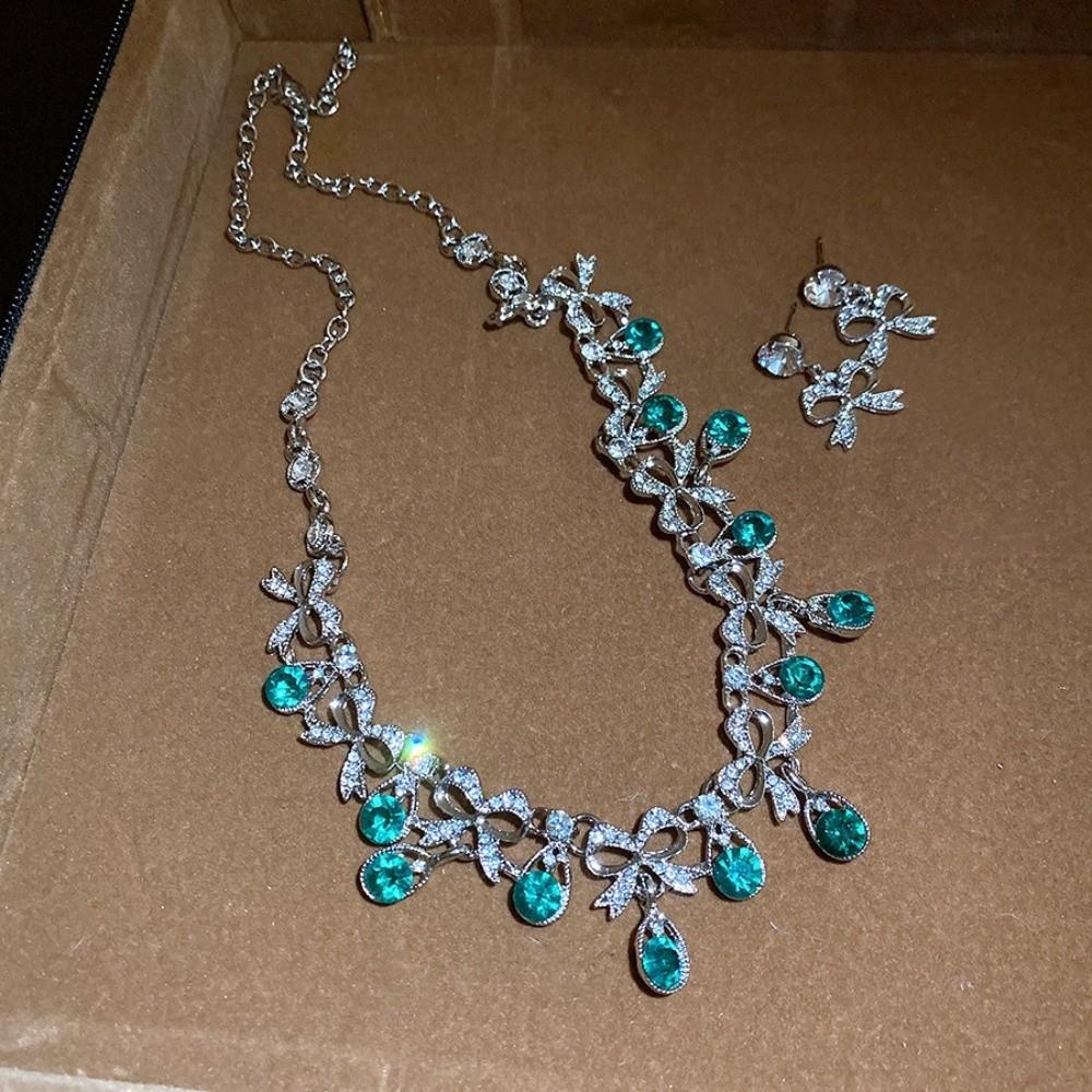 2 pieces Water Drop Rhinestone Jewelry Set Inlaid Crystal Necklace Set Necklace Earrings Set  Women