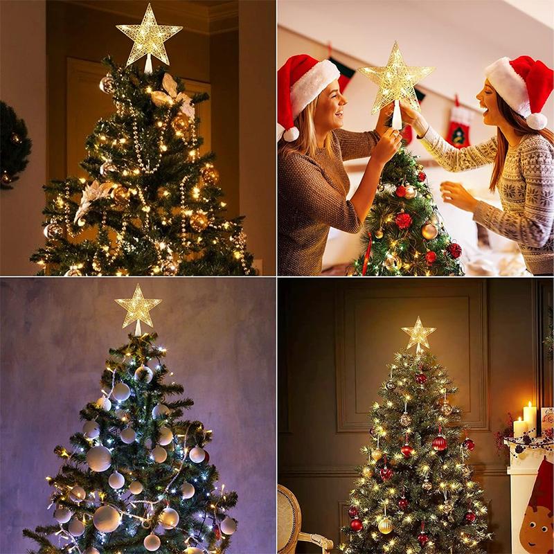 Gold Glitter Christmas Tree Top Iron Star Christmas Decorations For Home Xmas Tree Ornaments Navidad New Year 2024 Natal Noel