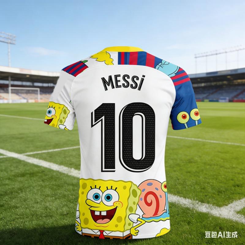 Messi #10 AI-generated SpongeBob SquarePants Soccer Jersey 2026 Men's Quick-drying Breathable Kids Short Sleeve Football Fan Tee