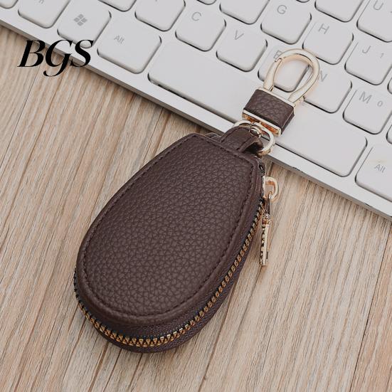 Remote Key Case Faux Leather Car with Hanging Buckle Keyring Chain Portable Holder Fob Zipper Bag Protector Pouch Wallet